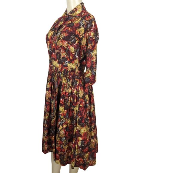 Trashy Diva by Candice‎ Gwinn Warm Watercolor orange gold pleated Dress 8 - Picture 5 of 16